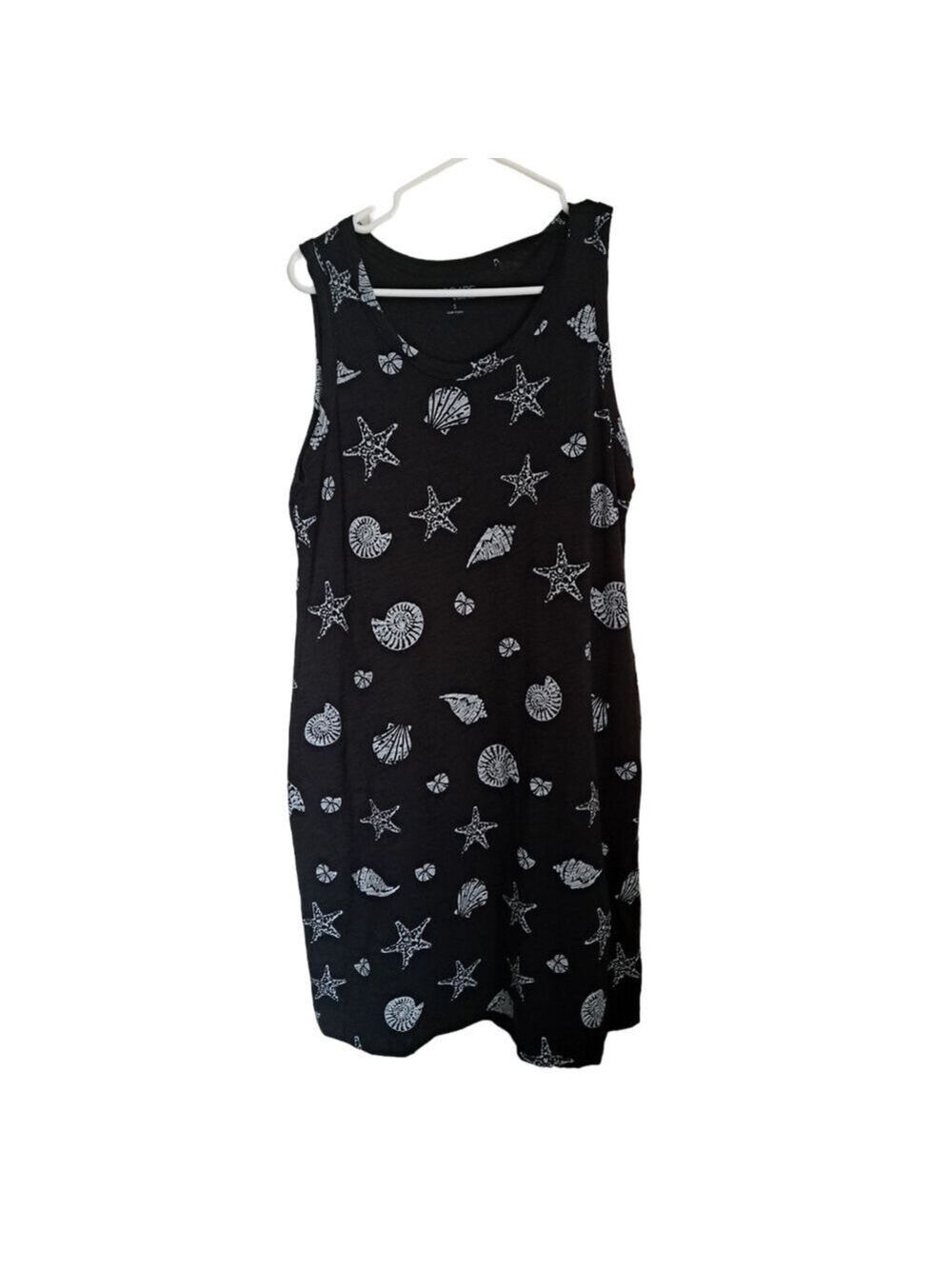 ESCAPE HABITAT clothes black tank dress grey seashells cotton beachy pockets S
